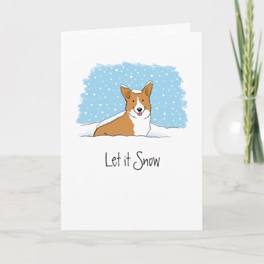 Corgi laat het sneeuwkamperen met witte kerst feestdagen kaart (Voorkant)