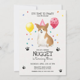 Corgi laat Pawty Dog Birthday Invitation roze Kaart