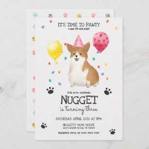 Corgi laat Pawty Dog Birthday Invitation roze Kaart