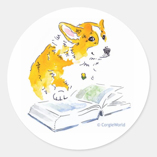 Corgi las een goed boek Sticker (Voorkant)