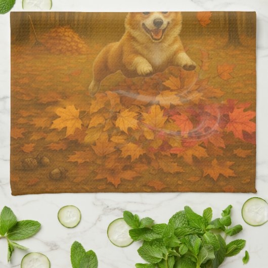 Corgi Leaf Leap Kitchen Towels Theedoek (Gevouwen)