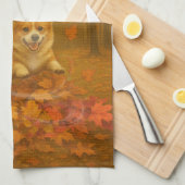 Corgi Leaf Leap Kitchen Towels Theedoek (Quarter Fold)