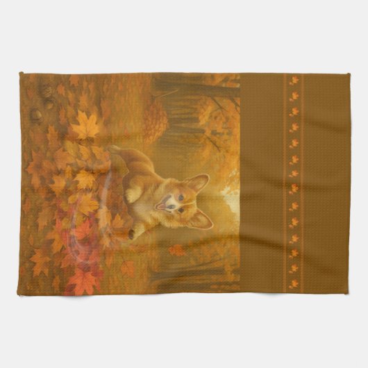 Corgi Leaf Leap Kitchen Towels Theedoek (Horizontaal)