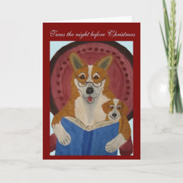 Corgi leest Kerstverhaal aan Puppy voor Kaart