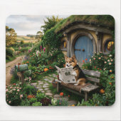 Corgi leest lokale krant in de tuin muismat (Voorkant)