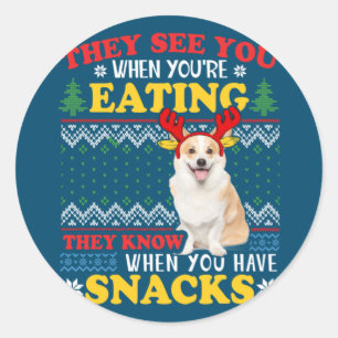 Corgi lelijke kerst ze zien dat je kerstmis eet ronde sticker