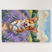 Corgi Lente Lavendelveld Schattig Hond Legpuzzel (Horizontaal)
