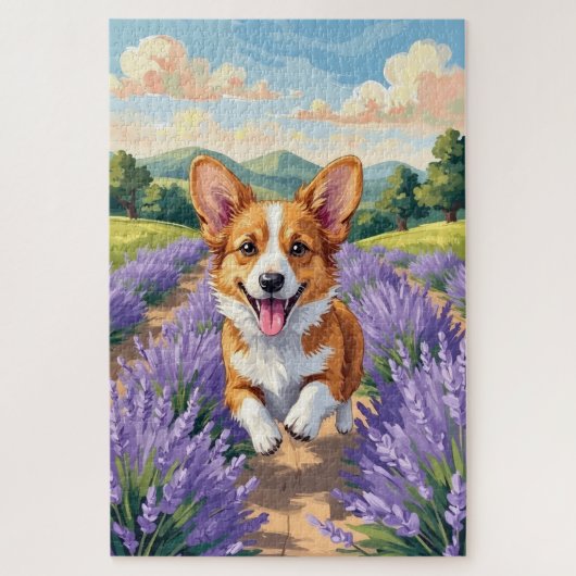 Corgi Lente Lavendelveld Schattig Hond Legpuzzel (Verticaal)