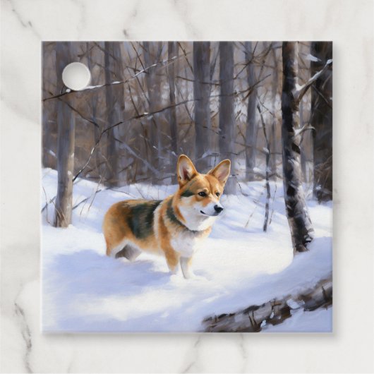 Corgi Let It Snow Kerstmis Bedankjes Labels (Voorkant)