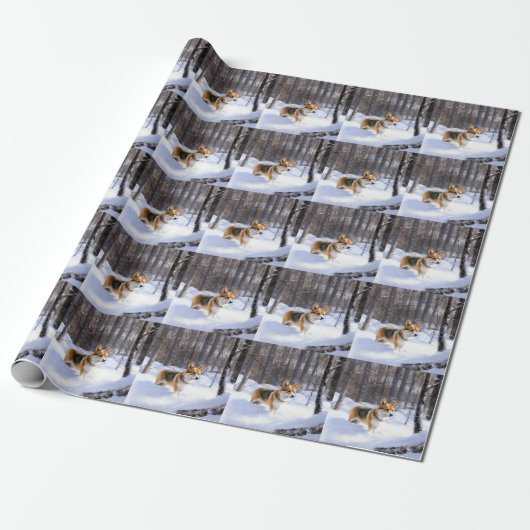 Corgi Let It Snow Kerstmis Cadeaupapier (Uitgerold)