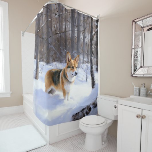Corgi Let It Snow Kerstmis Douchegordijn (In situ)