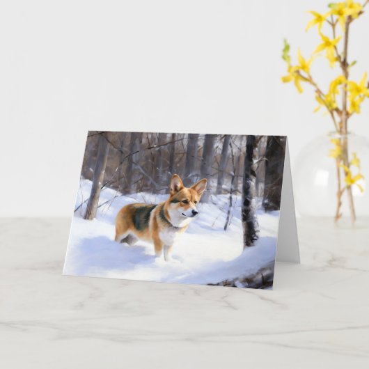 Corgi Let It Snow Kerstmis Kaart (Gele Bloem)