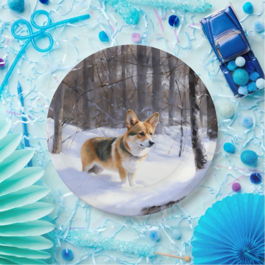 Corgi Let It Snow Kerstmis Papieren Bordje (Feest)