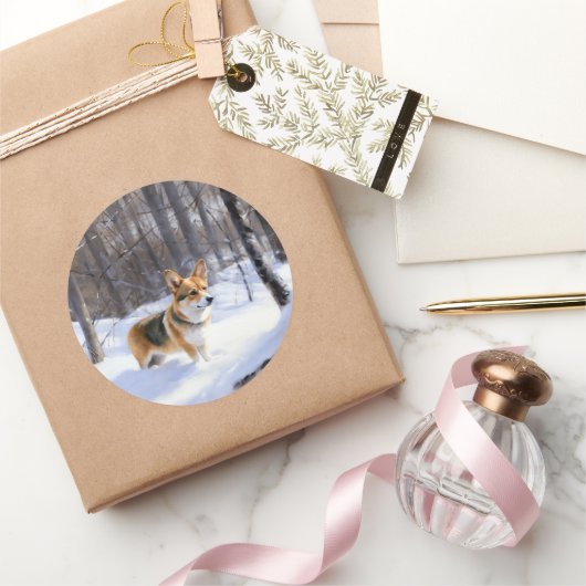 Corgi Let It Snow Kerstmis Ronde Sticker (Geschenken)