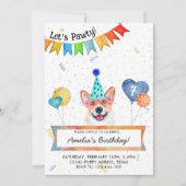 Corgi Lets Pawty Dog Birthday Party Kaart (Voorkant)