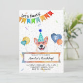 Corgi Lets Pawty Dog Birthday Party Kaart (Staand voorkant)