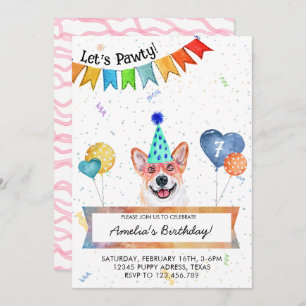 Corgi Lets Pawty Dog Birthday Party Kaart