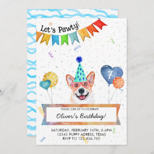 Corgi Lets Pawty Dog Birthday Party Kaart