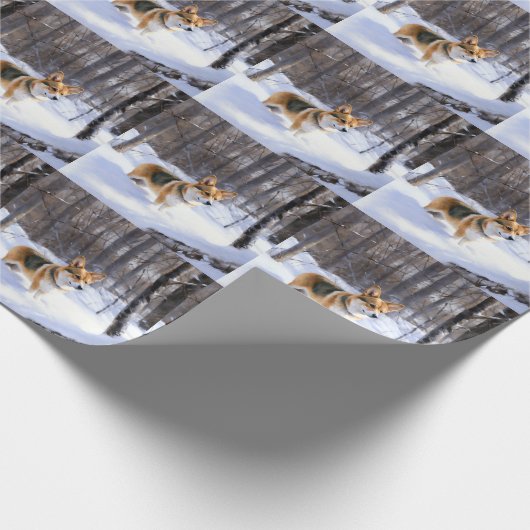 Corgi liet het sneeuwen Kerstmis Cadeaupapier (Hoek)