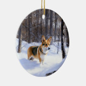 Corgi liet het sneeuwen Kerstmis Keramisch Ornament (Rechts)
