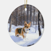 Corgi liet het sneeuwen Kerstmis Keramisch Ornament (Links)