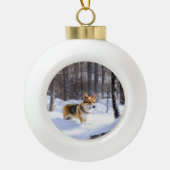 Corgi liet het sneeuwen Kerstmis Keramische Bal Ornament (Voorkant)