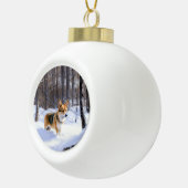 Corgi liet het sneeuwen Kerstmis Keramische Bal Ornament (Rechts)