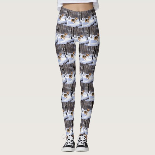Corgi liet het sneeuwen Kerstmis Leggings (Voorkant)