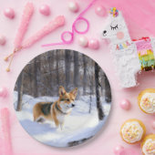 Corgi liet het sneeuwen Kerstmis Papieren Bordje (Feest)