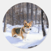 Corgi liet het sneeuwen Kerstmis Ronde Sticker (Voorkant)