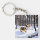 Corgi liet het sneeuwen Kerstmis Sleutelhanger (Voorkant)