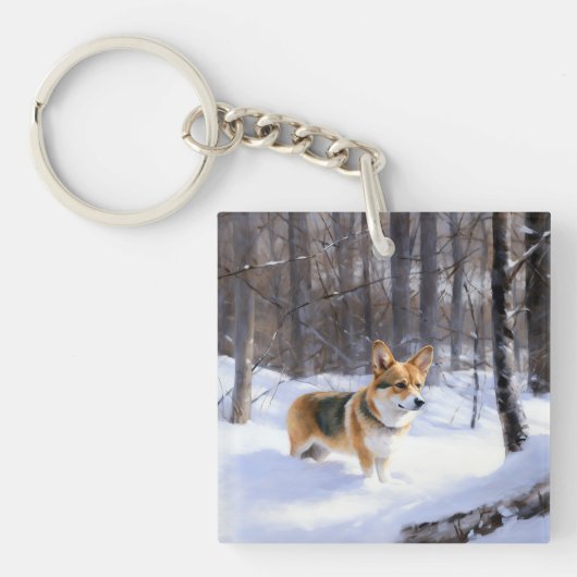 Corgi liet het sneeuwen Kerstmis Sleutelhanger (Voorkant)