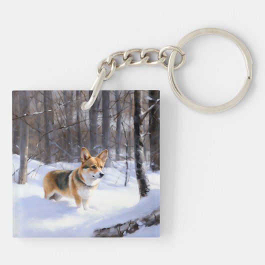 Corgi liet het sneeuwen Kerstmis Sleutelhanger (Achterkant)