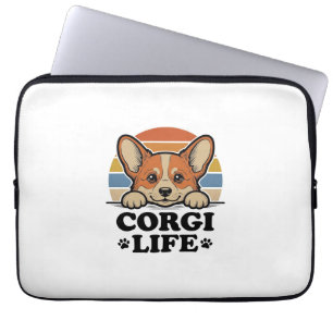 Corgi Life T-shirt Vintage Gravure Hond Liefhebber Laptop Sleeve