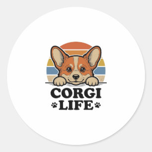 Corgi Life T-shirt Vintage Gravure Hond Liefhebber Ronde Sticker