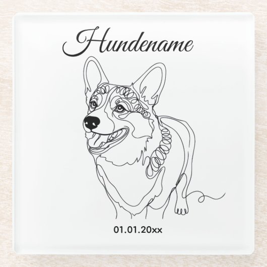 Corgi Line Art personalized dog Glazen Onderzetter (Voorkant)