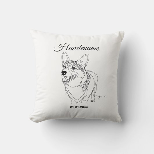 Corgi Line Art personalized dog Kussen (Voorkant)