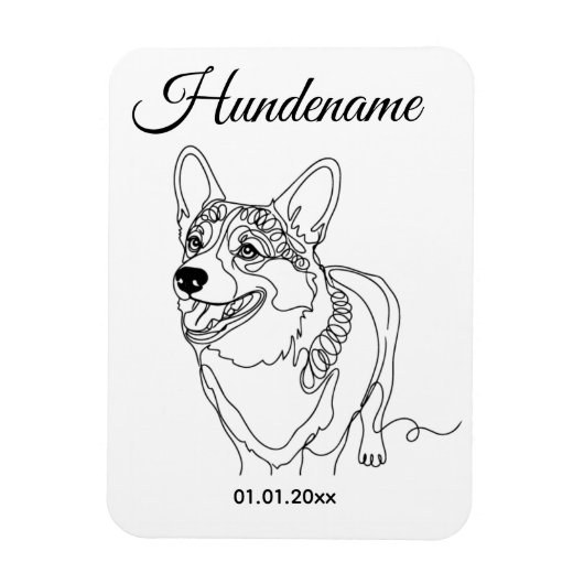 Corgi Line Art personalized dog Magneet (Verticaal)