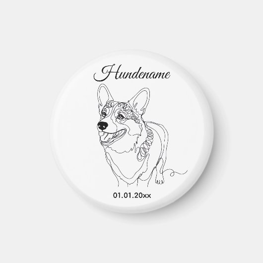 Corgi Line Art personalized dog Magneet (Voorkant)