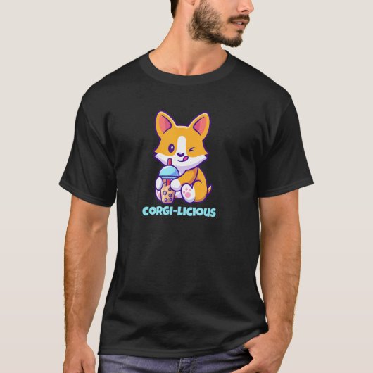 Corgi Lisious Corgi Drink Boba Milk Tea T-shirt (Voorkant)