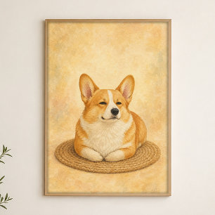Corgi Loaf op een Ronde Vloerkleed Aquarel Poster