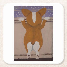 Corgi looking out window kartonnen onderzetters