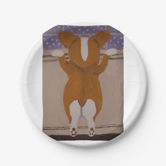 Corgi looking out window papieren bordje (Voorkant)