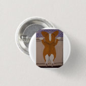 Corgi looking out window ronde button 3,2 cm (Voorkant /achterkant)