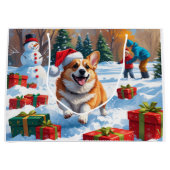 Corgi loopt in de sneeuw met kerst Pet Groot Cadeauzakje (Voorkant)