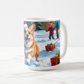 Corgi loopt in de sneeuw met kerst Pet Koffiemok (Voorkant rechts)