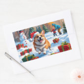 Corgi loopt in de sneeuw met kerst Pet Rechthoekige Sticker (Envelop)