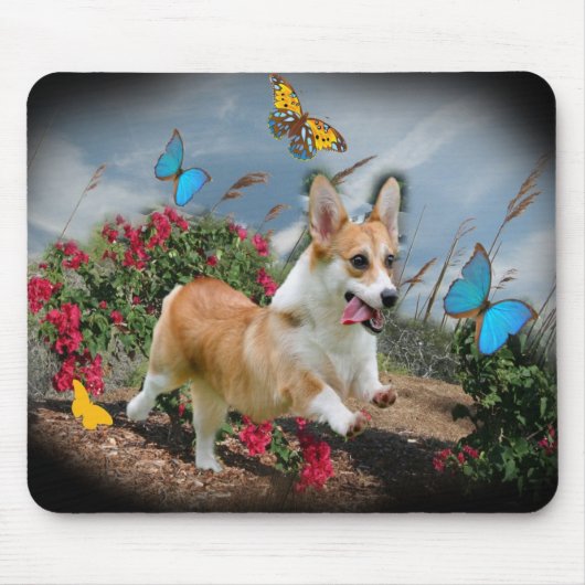 Corgi loopt met Butterflies Muismat (Voorkant)