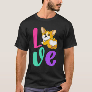 Corgi Love Retro Roze Blauwgroen Paars Hondenliefh T-shirt
