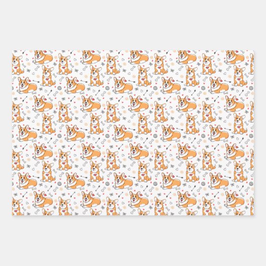 Corgi Love Seamless Wrapping Paper Sheets (Voorkant 3)